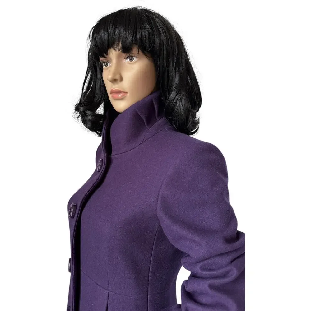 J. Crew Uptown Dress Purple coat pleated stand collar preppy size 2